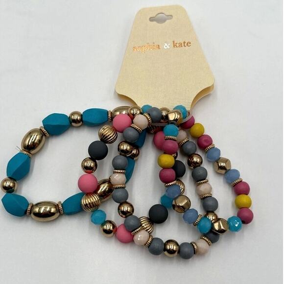 Sophia & Kate Stretch Bracelet 4‑Set · Multicolour Beads · Gold-Tone Accents - Picture 1 of 3